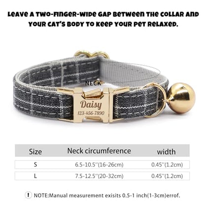 Personalized Plaid Cat Collar with Bell - Non-Breakaway Custom Polyester Kitten Collar with Engraved Name & Phone Number (Pattern 05, L (7.5-12.5 Inches)) - color: Pattern 05, size: L (7.5-12.5 Inches)