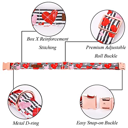 Lionet Paws Valentine Dog Collar, Heavy-Duty Cute Red Heart Pattern Fabric Pet Collar with Metal Buckle for Small, Neck 10-16 inches - color: B&W Hearts, size: Small (Pack of 1)