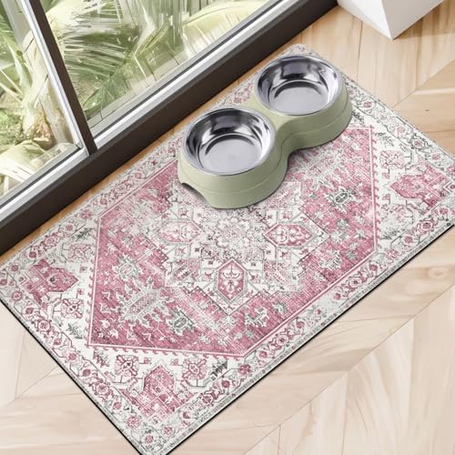 Dog Food Mats for Floors, Absorbent Dog Bowl Mat for Food and Water Dispenser Mat, Quick Dry Cat Food Mat Pet Supplies - color: Pink, size: M(16"×24")