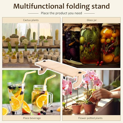 1 Pcs Natural Window Sill Plant Shelf for Plants 21.7 x 7.1 x 5.9 Inch Windowsill Extender Window Plant Floating Shelves No Drilling Wooden Bracket for Cat Perch Planters (Right Angle) - size: Right Angle
