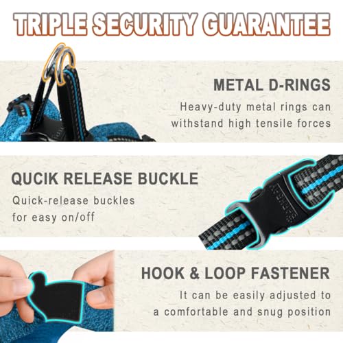 BARKBAY Dog Harness, Reflective Adjustable Puppy No Pull Harness, Breathable Soft, X-Small, Blue/Black - color: Blue/Black, size: X-Small