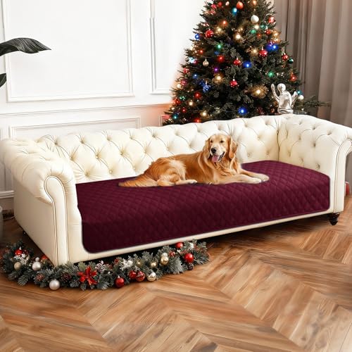 Waterproof Dog Blanket, Non-Slip Soft Pet Bed Cover, Couch Cover for Dogs Washable, Protects Sofa, Furniture, Crate, Car, Tear Resistant Leakproof Pet Blanket Christmas (30x70 Inch, Burgundy) - color: Burgundy, size: 30" x 70" (Pack of 1)