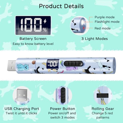 TBTeek Cat Toy, Battery Screen, Cute Fun Creative Body, Rechargeable, 7 Adjustable Patterns, Interactive Kitten Pet Dog Chase Toy for Fun Chase Play Exercise (1pcs) - size: 1pc battery display
