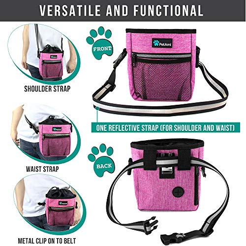 PetAmi Dog Treat Pouch, Pet Treat Pouch for Training, Dog Walking Bag Holder for Kibbles, Pet Food Toy, Dog Trainer Essentials Supplies, Poop Bag Dispenser, 3 Ways to Wear (Pink) - color: Heather Pink