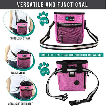 PetAmi Dog Treat Pouch, Pet Treat Pouch for Training, Dog Walking Bag Holder for Kibbles, Pet Food Toy, Dog Trainer Essentials Supplies, Poop Bag Dispenser, 3 Ways to Wear (Pink) - color: Heather Pink