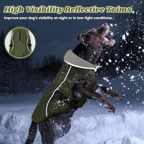 EMUST Dog Coat Winter, Waterproof Pet Snow Jacket for Winter, Adjustable Small/Medium/Large Dog Coat, Green, L - color: Green, size: Large