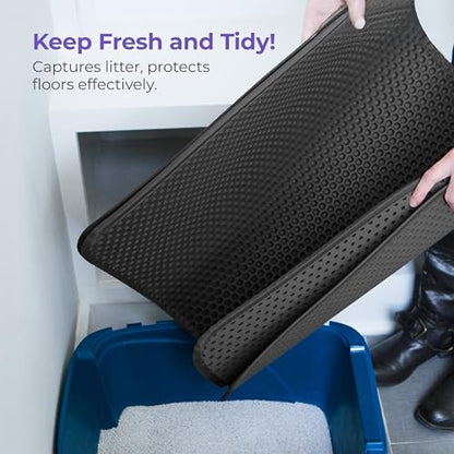 iPrimio Large Cat Litter Trapper Mat with Exclusive Urine/Waterproof Layer - Cat Litter Mat - Larger Holes with Urine Puppy Pad Option for Messy Cats - Soft on Paws and Light - 30" x 23" (Black Color) - style: 30x23 - Black