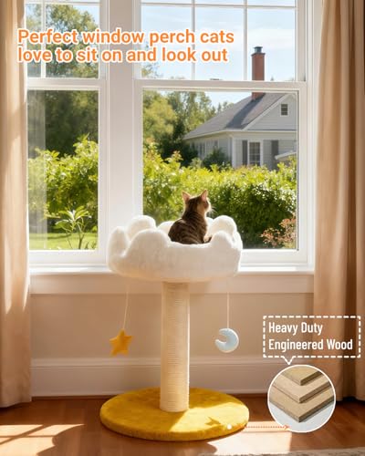 Happi N Pets Cloud Cat Tree, Cat Scratching Post with Bed, Small Cat Tree for Kittens, Cat Scratch Post with Cloud-Shaped Soft Perch & Cute Toys, Removeable Cover, Bonus Catnip - size: 22" with Scratching Post