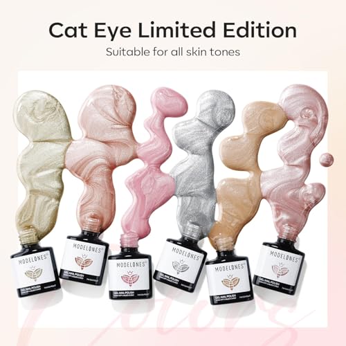 modelones Cat Eye Gel Nail Polish Set, Holographic Glitter 6 Colors with Magnet Sparkle Galaxy Series Nude Pink Gel Polish Soak Off Led Gel Polish Kit Nail Art Gel Manicure Salon DIY Gifts - color: A-2 Cat Eye