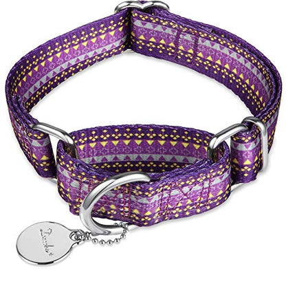 Martingale Collar Dog Collar No Pull Pet Collar Heavy Duty Dog Martingale Collars Silky Soft with Unique Pattern for Medium and Large Dogs (Dark Purple & Yellow,M) - color: Dark Purple, size: Medium: 14"-21", 1" Wide