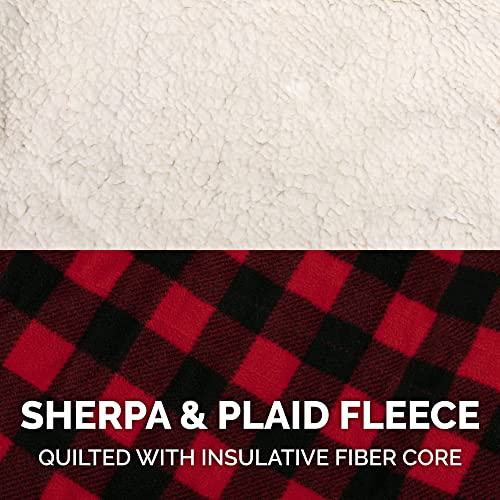 Furhaven Reversible Small Dog Coat, Washable & Insulating w/ Leash Access - Sherpa & Plaid Fleece Flex-Fit Jacket - Cream/Red, Small - color: Cream/Red Plaid, size: SM