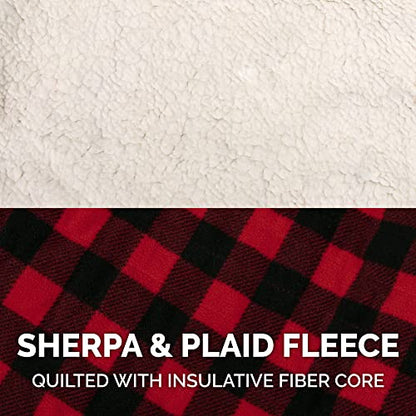 Furhaven Reversible Small Dog Coat, Washable & Insulating w/ Leash Access - Sherpa & Plaid Fleece Flex-Fit Jacket - Cream/Red, Small - color: Cream/Red Plaid, size: SM