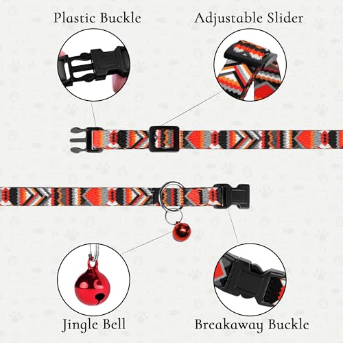 2 Pack Cat Collars with Bell - Breakaway Soft Collar for Girl & Boy Cats, Adjustable Safety Cute Kitten Collars – Comfortable Stylish Patterned Print Design Lightweight (Geometric + Boho) - color: Geometric + Boho