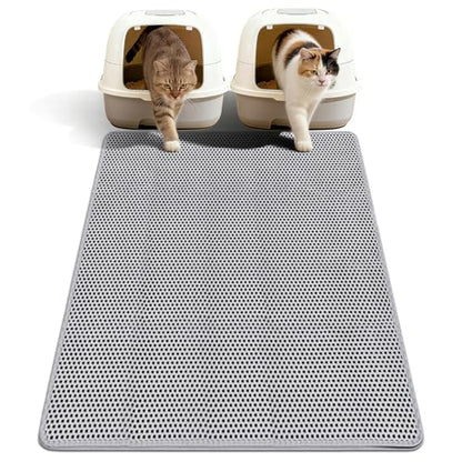 Cat Litter Mat for Large Cats, Double Layer Honeycomb Cat Litter Trapping Mat, Waterproof Urine Proof Non-Slip Kitty Litter Mats for Indoor Kitty Litter Box, Easy to Clean Grey (46.45“ x 26") - size: 46.5"L x 26"W