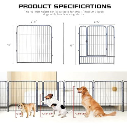 Dog Playpen,24/32/40 Inch Height in Heavy Duty,Folding Indoor Outdoor Dog Exercise Fence, Portable Pet Playpen with Door for Large Medium Dogs - Silver Gray (8 Panels, 45 inch) - style: 45 Inch