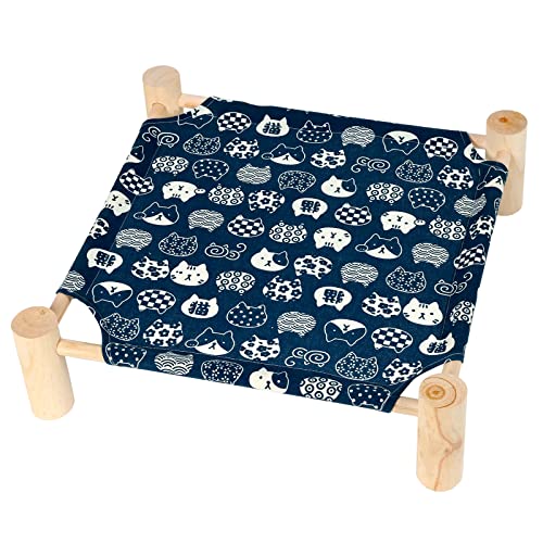 Pet Bed, Small, Elevated Cooling Hammock Bed, Wood, 19x19x5 inches, 20 lbs, Blue Cat, Indoor/Outdoor, Square, for Cats and Dogs - color: Blue Cat