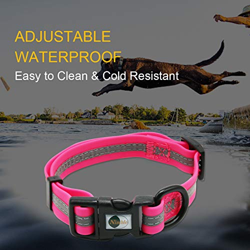NIMBLE Dog Collar Waterproof Pet Collars Anti-Odor Durable Adjustable PVC & Polyester Soft with Reflective Cloth Stripe Basic Dog Collars S/M/L Sizes (Small (9.45”-14.17”inches), Pink) - color: Pink, size: Small (9.45”-14.17”inches)
