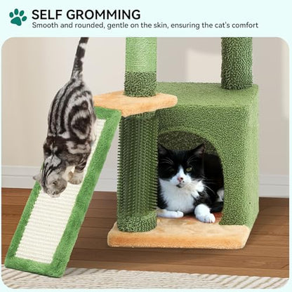 YITAHOME 37in Tall Cactus Cat Tree Tower with Self-Grooming Brush, Cute Cat Climbing Tower for Indoor Cats with Cat Condo, Plush Platform, Hammock, Sisal Scratching Posts, Dangling Ball - size: 1 piece