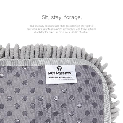 Pet Parents Forager Slow Feeder CAT and Dog Snuffle MAT and Feeding MAT, Forest Grey, Large