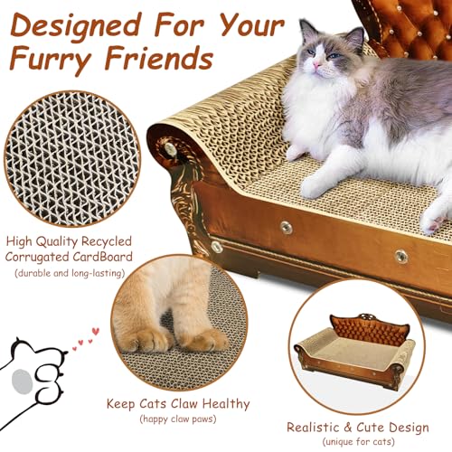 Luxury Cardboard Cat Scratcher Sofa Bed, Couch Shaped Scratching Board, Scratch Lounge with Catnip, Cat Scratcher for Indoor Cats Large Brown - color: Brown Lounge