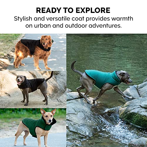 Furhaven Reversible Medium Dog Coat, Washable & Insulating w/ Leash Access - Faux Fur & Quilted Fleece Flex-Fit Jacket - Black/Green, Medium - color: Black/Green, size: Medium