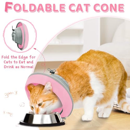 Cat Cone Collar Soft to Stop Licking, Adjustable, Foldable Lightweight Kitten Cones After Surgery Recovery for Cats & Kittens, Cat Cone Alternative, Easy Eating (Solid Pink, S) - color: Solid Pink, size: S