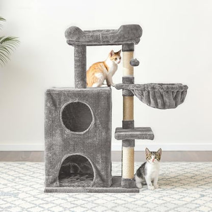Fansafurn Modern Cat Tree with Scratching Posts, Cat Bed, Hammocks & Condos – Multi-Level Cat Tower for Playful Cats, 36" Modern Cat Tree Tower, Grey - color: Light Grey
