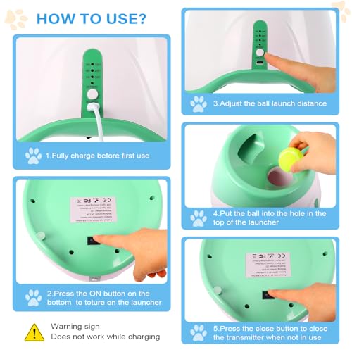 FAHKNS Automatic Dog Ball Launcher for Small Dogs, Indoor/Outdoor Interactive Dog Toy,USB Rechargeable Ball Thrower,10-30 Ft,Includes 15 Mini Tennis Balls,Green - size: 10-30FT for Small Dogs