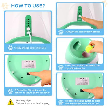 FAHKNS Automatic Dog Ball Launcher for Small Dogs, Indoor/Outdoor Interactive Dog Toy,USB Rechargeable Ball Thrower,10-30 Ft,Includes 15 Mini Tennis Balls,Green - size: 10-30FT for Small Dogs