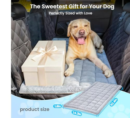 Dog Bed Mat for Car Backseat [Extra-Thick & Chew-Resistant], Road Trip Bed to Fully Protect Dog's Safety, Fits Trucks/SUVs Back Seat Cover Extenders, Grey, 54x24x1.8 inch