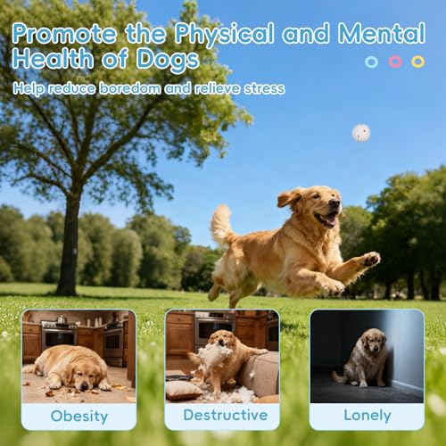 FAHKNS Automatic Ball Launcher for Large Dogs: 40/60/80FT Distance Dog Ball Thrower with Remote Control, 3 Adjustable Distances & Random Mode, 8 Pack 2.5" E-TPU Balls Included - size: 40-80FT for Large Dogs