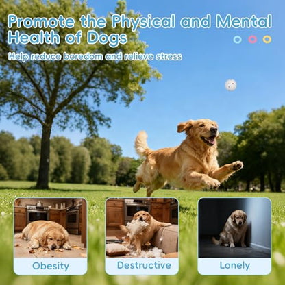 FAHKNS Automatic Ball Launcher for Large Dogs: 40/60/80FT Distance Dog Ball Thrower with Remote Control, 3 Adjustable Distances & Random Mode, 8 Pack 2.5" E-TPU Balls Included - size: 40-80FT for Large Dogs