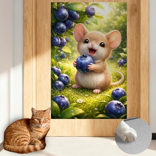 Cat Scratch Pad 15.3x23.6 Inches Polyester Synthetic Fiber, Cute Mouse & Blueberries Print, wall cat Scratcher, Scratching mat, Home Decor, Kitchen, Pantry (2pcs) - color: TT21437-2pcs