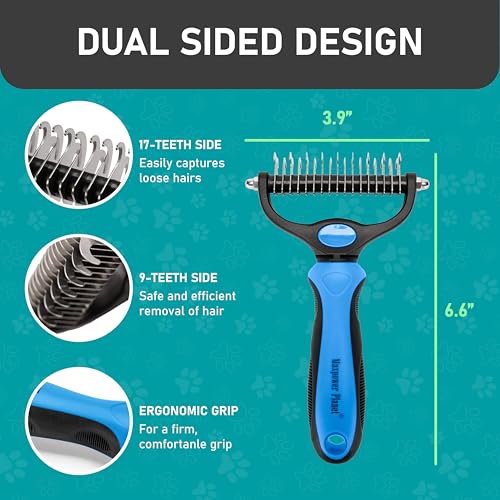 Maxpower Planet Pet Grooming Brush - Double Sided Shedding and Dematting Undercoat Rake Comb for Dogs and Cats,Extra Wide (B1 - Rake, Gloves & Comb, Large) - color: B1 - Rake, Gloves & Comb, size: Large