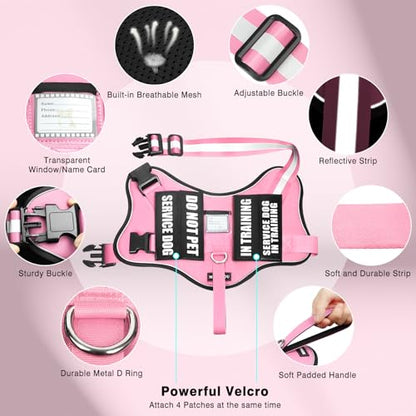Service Dog Vest Harness and Leash Set+10 Patches,No Pull&Easy Walk Reflective Dog Harness with Soft Padded Handle for Training/Everyday,Fit Small/Medium/Large/Extra-Large Dogs (Pink XL) - color: Pink, size: Extra-large
