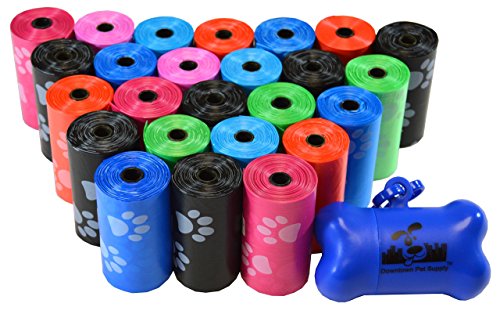 Downtown Pet Supply Poop Bags for Dogs with Dispenser, 500 Count - Leak-Proof Dog Waste Bags and Bone-Shaped Dog Poop Bags Holder for Leash - Rainbow with Paw Prints, 12.5" x 8.5" - color: Rainbow with Paw Prints, size: 500 Count (Pack of 1)