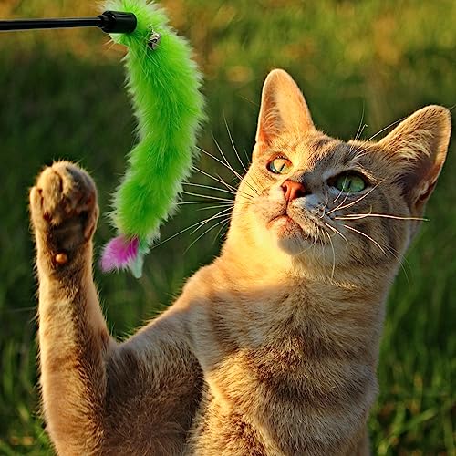 Cat Wand Feather Toys, 6 Pieces Interactive Cat Feathers Teaser Toy for Indoor Cats Play - color: 6PCS Cat Wand Toys