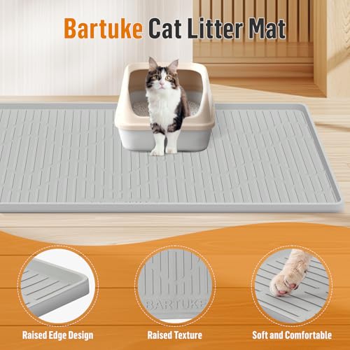 Silicone Cat Litter Mat, 34" x 20" Large Cat Litter Box Mat Litter Trapping Mat for Scatter Control, Waterproof, Soft on Kitty Paws, Clean Floor (Grey) - size: 34"L x 20"W
