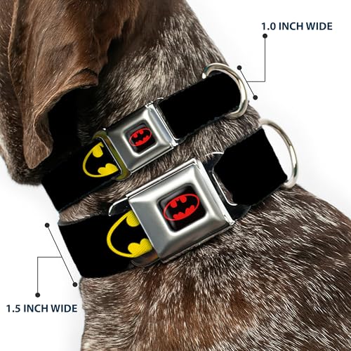 DC Comics Pet Collar, Dog Collar Metal Seatbelt Buckle, Batman Shield Black Yellow, 9.5 to 13 Inches 1.0 Inch Wide - size: 1" Wide - Fits 9.5-13" Neck - Small