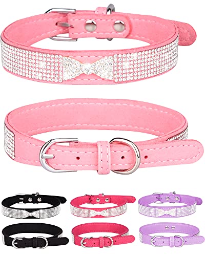 Dog Collar for Small Dogs, Adjustable Leather Suede Bling Dog Collars，Pink Dog Collar Cat Collar, Rhinestone Dog Collar (XS, pink4) - color: pink4, size: XS