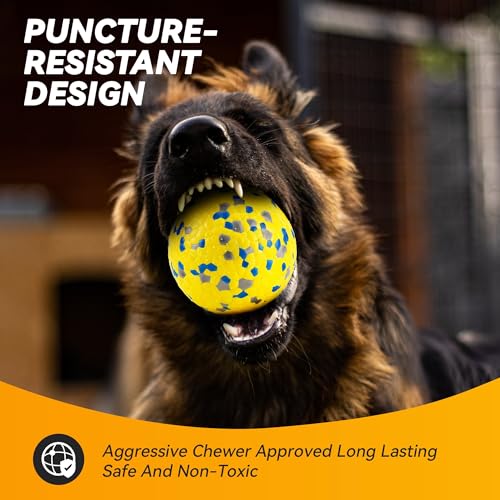 FUSOTO 4Pcs Dog Balls, Tennis Balls for Dog Aggressive Chewers, for Large Medium Small Puppy, Training Catch&Fetch, Water Floats Toys, Yellow - color: 4x Yellow