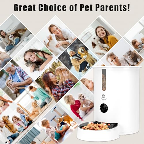 Automatic Cat Feeders, Podazz 1080P HD Camera Timed Auto Cat Dog Feeder with Smart App, 5G WiFi Dry Food Dispenser 2-Way Audio, Voice Recorder, Night Vision, Non-Stick Food Bowl (White)