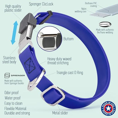 Biothane Waterproof Durable Dog Collar with Herm Sprenger - Quick Release ClicLock Buckle - Fits Medium and Large Dogs - Made in USA (Blueberry Royal, W 1" x L 15"-25") - color: Blueberry Royal, size: W 1" x L 15"-25"