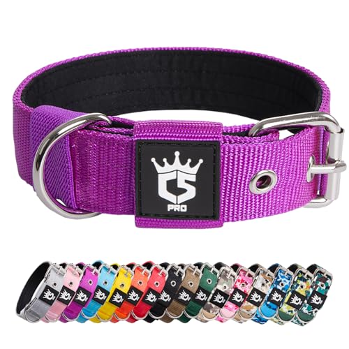 TSPRO Tactical Dog Collar 1.25 Inch Wide Thick Dog Collars with Heavy Duty Metal Buckle, Durable, Strong, Adjustable for Small Dogs (Purple S) - color: Basic Purple, size: S-for neck size (adjustable 12.6"-15.8")