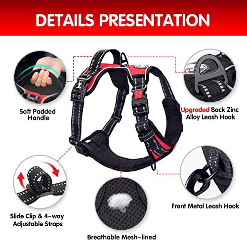 PoyPet Dog Harness and Leash Combo, Escape Proof No Pull Vest Harness, with 5 Feet Leash, Reflective Adjustable Soft Padded Pet Harness with Handle for Small to Large Dogs(Red,S) - color: Red, size: S