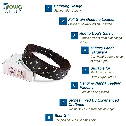 Genuine Leather ‘Cupola’ Series Dog Collar | Rhinestone | Soft, Cushion Padding, Handmade | Best for Medium, Large, XL Breeds (XL (Neck Size 22.5"-25.5"),Cherry - Silver Crystal Stones) - color: Cherry - Silver Crystal Stones, size: XL (Neck Size 22.5"-25