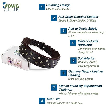Genuine Leather ‘Cupola’ Series Dog Collar | Rhinestone | Soft, Cushion Padding, Handmade | Best for Medium, Large, XL Breeds (XL (Neck Size 22.5"-25.5"),Cherry - Silver Crystal Stones) - color: Cherry - Silver Crystal Stones, size: XL (Neck Size 22.5"-25
