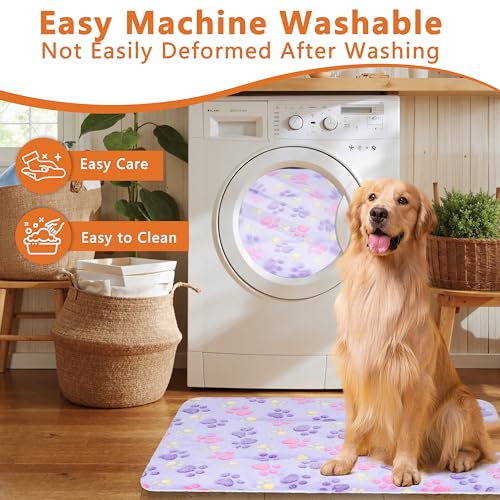 Cat & Small Dog Bed Mat, Soft Pet Kennel Pad with Cute Pattern, Multi-Size Durable & Machine Washable, Pet Pad for Cats, Puppies & Toy Breed Dogs (Purple Paw, Medium) - color: Purple Paw, size: 22.8''L×15.4''W×1.4''Th