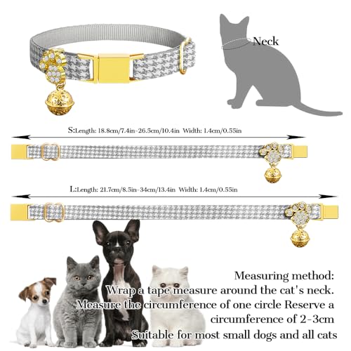 Personalized Breakaway Cat Collars - Magnetic Buckle, Bell - Safety Quick Release, Customized for Girls & Boys Cats- (Houndstooth-Grey) - color: Houndstooth-Grey