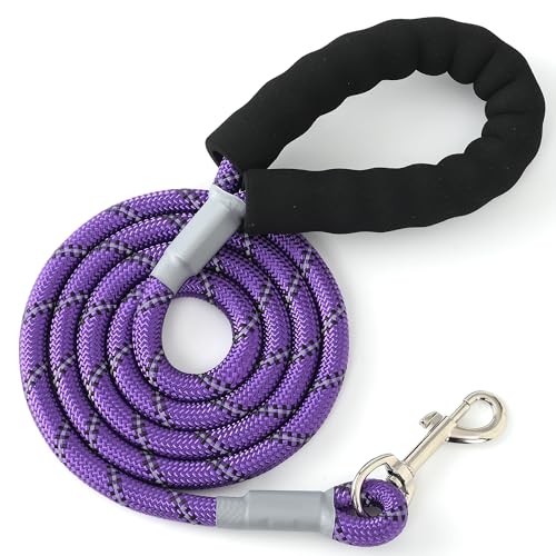 Mile High Life Reflective Dog Leash, with Comfortable Padded Handle, Purple Nylon Rope Leash with Steel Tips, Heavy Duty 4 Feet Pet Leashes (Purple,48 Inches) - color: Reflective Nylon Rope - Purple, size: 4 Feet